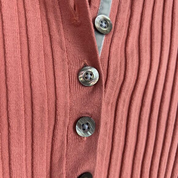 Sundance Shirt Womens Medium Pink Ribbed Henley Lettuce Hem Stretch Organic - Picture 5 of 13